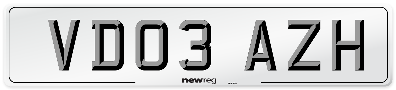 VD03 AZH Number Plate from New Reg